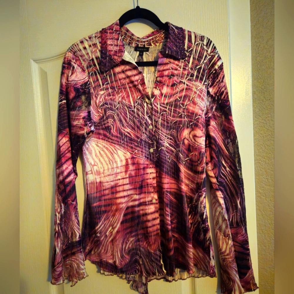Komarov Abstract Print Crinkle Blouse XL